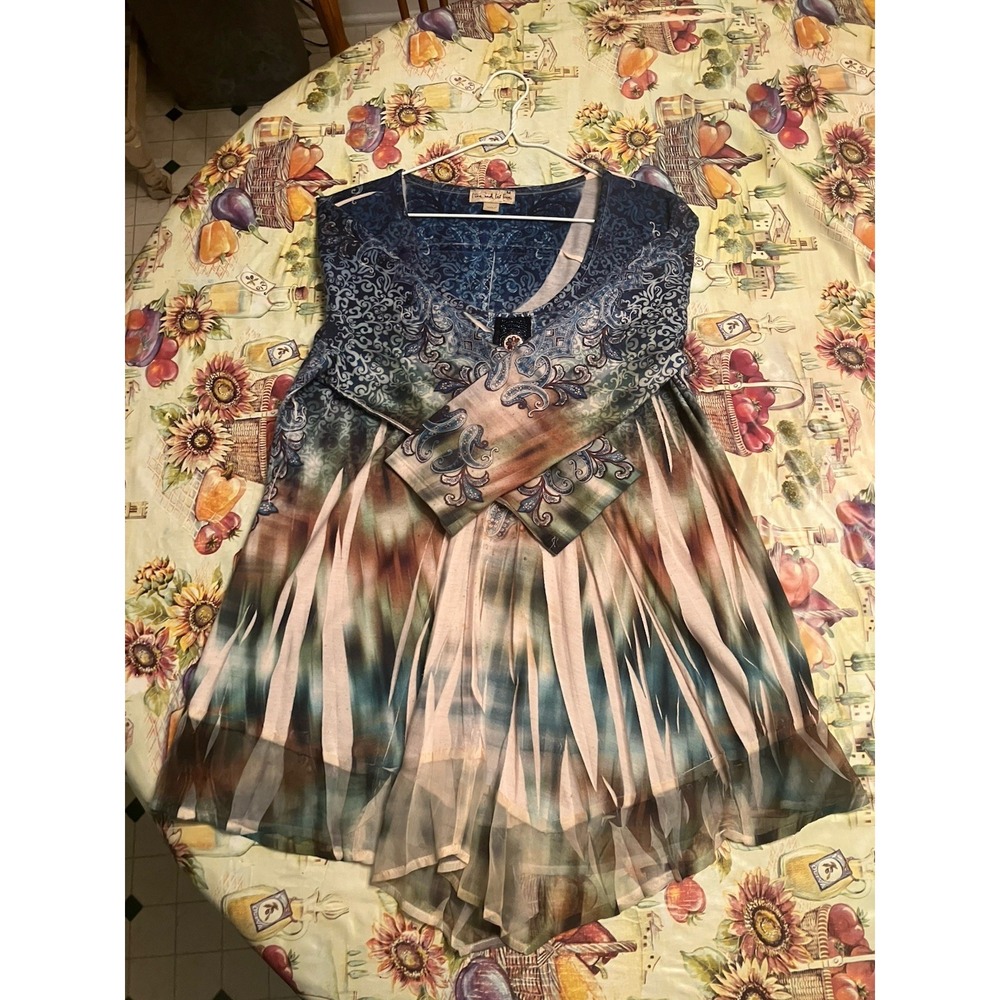 Live And Let Live Blue Paisley Knee Length U Neck Short Sleeve A-Line Dress M - Picture 2 of 8